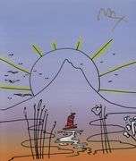 Rare Peter Max Original Mixed Media with Watercolor 'Land of Sunshine', c. 1989
