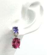 14kt White gold 1ctw tanzanite and pink tourmaline dangle earrings