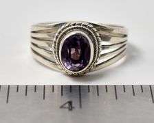 Amethyst Ring with Unique Banding in Sterling Silver
