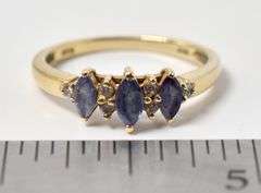 Beautiful 14K Yellow Gold Blue Gemstone and Diamond Ring
