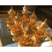 Set of 6 Handmade Turkish Tea Glasses with Saucers & Spoons