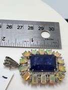 Exquisite 36ct Tanzanite with 1.21ct Natural Diamonds & 14 Rare Opals in silver pendent