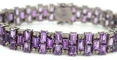 Dazzling 21.73CTW Emerald-Cut Amethyst & Diamond Bracelet in 14K White Gold Over Sterling Silver