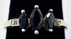 Three Marquise Blue Sapphire Ring in Sterling Silver