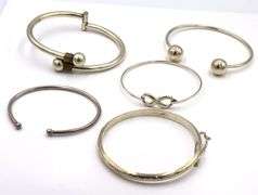 Vintage 925 sterling silver group lot of 5 cuff bangles
