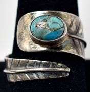 Feather Band Ring with Turquoise Stone in Sterling Silver