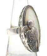 925 Sterling silver mother of pearl marcasite art deco ring