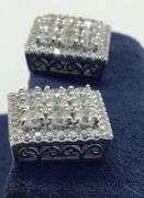 14K White Gold Round Brilliant Cut Diamond Cluster Earring