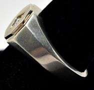 Men's Thick Band Ring with Cz Gemstone in Sterling Silver