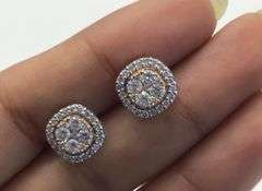14K Two-Tone Gold Round Brilliant Cut Diamond Cluster Earring