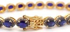 Captivating 19.30CTW Oval Faceted Blue Sapphire & 1.40CTW Diamond Bracelet in 14K Yellow Gold Over S