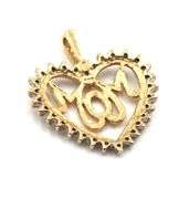 10kt Yellow gold heart shaped MOM diamond pendant