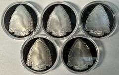 5 Beautiful 1 Troy Oz pure .999 fine silver Arrow Heads. Custom capsules