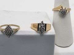 3 rings, Absolutely gorgeous 14k yellow gold and diamond cluster rings