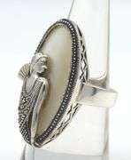 925 Sterling silver mother of pearl marcasite art deco ring