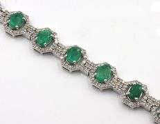 Sparkling 9.98CTW Oval Shaped Emerald-Cut  Natural Emerald & 2.68CTW Diamond Bracelet in 14K White G