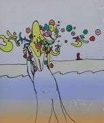 Rare Peter Max Original Mixed Media with Watercolor 'Mermaid with Sailboat', c. 1989