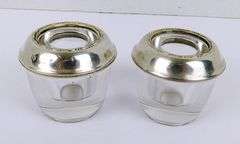 Mid-Century Sterling & Glass Low Candleholders