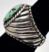 Green Stone Wide Band Ring in Sterling Silver