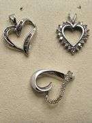 3 Very Nice group lot of 14k white gold heart pendents with diamond