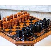 Collectors Hand-Carved Luxury Oak Wood Chess Set with Table