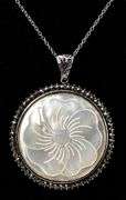 Mother of Pearl and Marcasite Gemstone Pendant Necklace in Sterling Silver