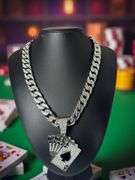 Dazzling Huge 174 Gram 18 Kt White Gold Plate Royal Flush Necklace Pendant