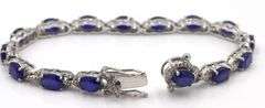 Gorgeous 16.63CTW Emerald-Cut Blue Sapphire & Diamond Tennis Bracelet in 14K White Gold Plated Sterl