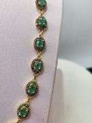 18" Necklace with 37 Natural Emerald, Diamond Accents in Sterling Silver