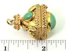 Gorgeous Heavy 18K Yellow Gold Turquoise Fob/Pendant