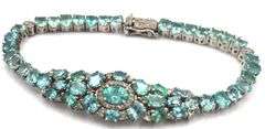 Gorgeous 17.85CTW Aqua Blue Apatite & Diamond Bracelet in 14K White Gold Over Sterling Silver