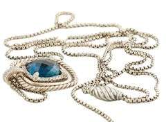 David Yurman Chatelaine 0.41ctw Diamond and Hampton Blue Topaz Pendant Necklace in Sterling