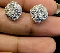 14K White Gold Round Brilliant Cut Diamond Cluster Earring