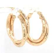 14kt Yellow gold diamond cut crossover hoop earrings