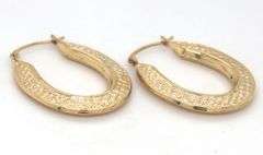 14kt Yellow gold Engraved oval hoops