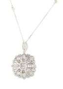 New 4.17ctw Rose and Round Diamond Scalloped Frame Statement Pendant Necklace in 14K