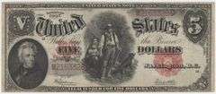 Attractive 1907 Series Large Size $5 'Woodcutter' US Note