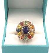 Darling 8.15CTW Multi Color Sapphire Ring in 14K Yellow Gold Over Sterling Silver