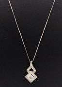 14kt White gold 0.40ctw princess cut and RBC invisible set diamond pendant on box chain