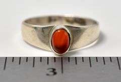 Cute Simple Band Ring with Orange Stone in Sterling Silver