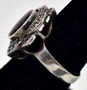 Onyx and Marcasite Ring in Sterling Silver