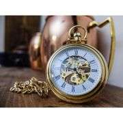 23K Gold-Plated Men's Skeleton Pocket Watch