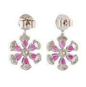 New 2.40ctw Ruby and 0.81ctw Diamond Flower Drop Earrings in 18K