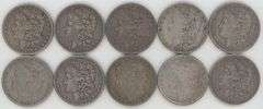Lot of 10 Diff. VF to XF 19th Century Morgan Silver Dollars