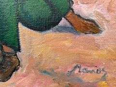 Remarkable oil on burlap art by Manor Shadian (1931- ) Manor Shadian Boat People