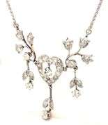 Vintage heart flower diamond dangle pendant on chain necklace in white gold