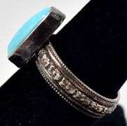 Turquoise Ring with Floral Design in Sterling Silver