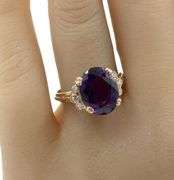 14kt Yellow gold oval amethyst and diamond ring