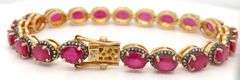 Charming 19.60CTW Oval Emerald-Cut Ruby & 1.40CTW Diamond Bracelet in 14K Yellow Gold Over Sterling