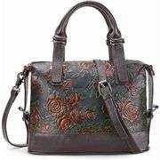 Vintage Embossed Rose Leather Satchel